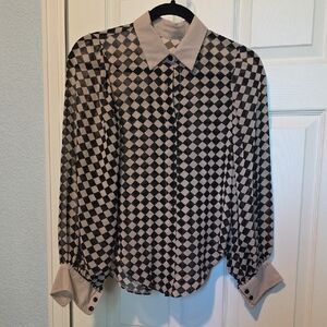 SHEIN Black and White Checkered Blouse